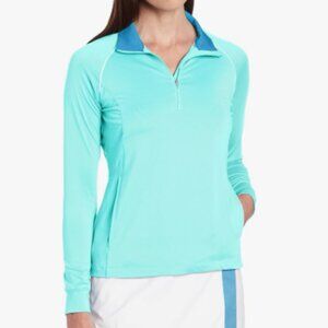 GREG NORMAN Women's Size Medium Minty Aqua Pullover Golf Athleisure 1/4 Zip